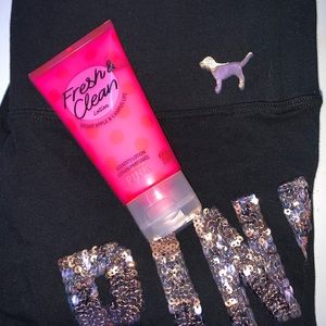 VS Pink leggings and lotion